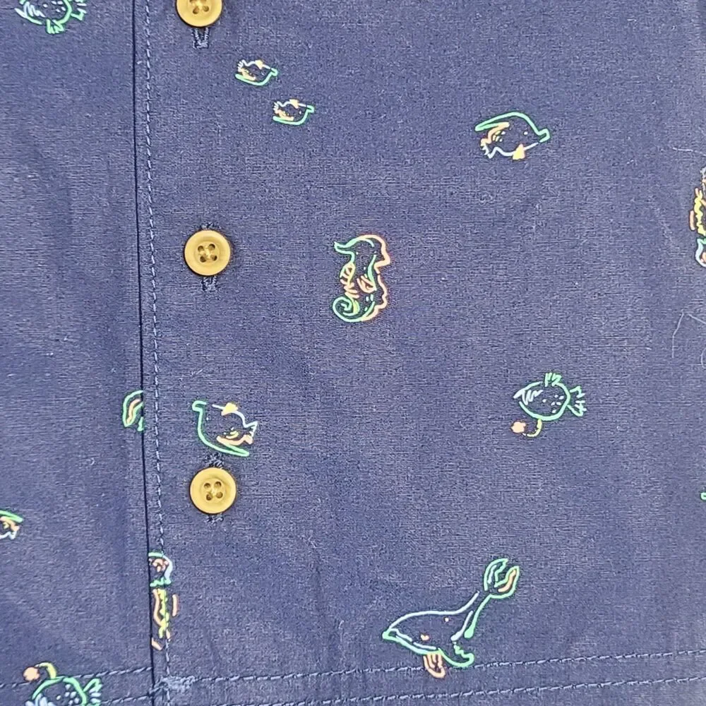 Carters Baby Boy Button Up Shirt, Shorts, Bodysuit 3pc Set Beach Summer Fish 12M